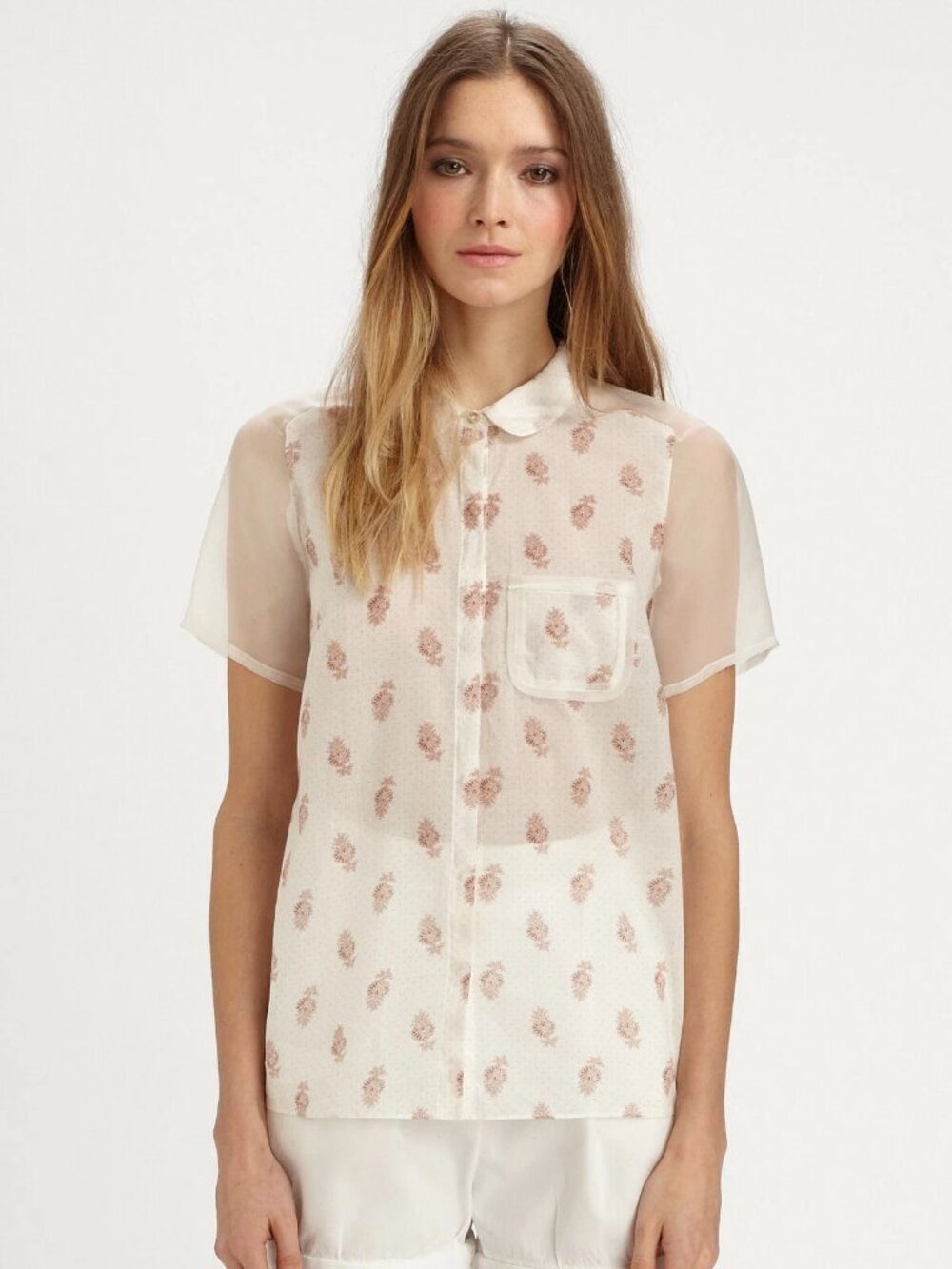 ELIZABETH AND JAMES Ashton Print Sheer Sleeve Top Size XS NWT $280